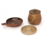 Group comprising a Dersingham Pottery small dish, circular shape with presentation plaques from