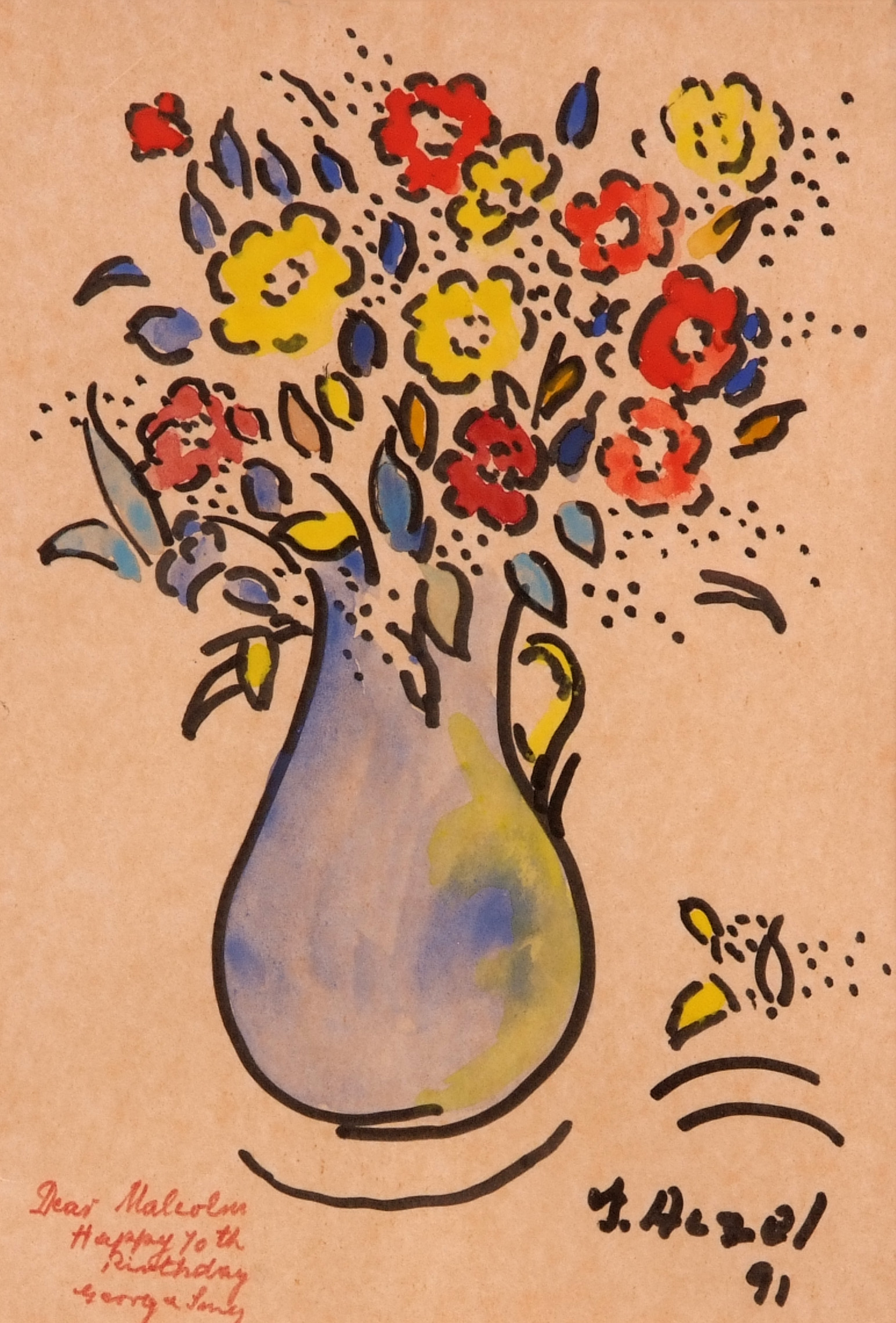 *Georges Aczel (20th century) Flowers in a Jug watercolour, signed and dated 9111ins x 8ins