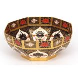 Late 20th century Royal Crown Derby octagonal bowl in Imari pattern No 1128, red printed marks,