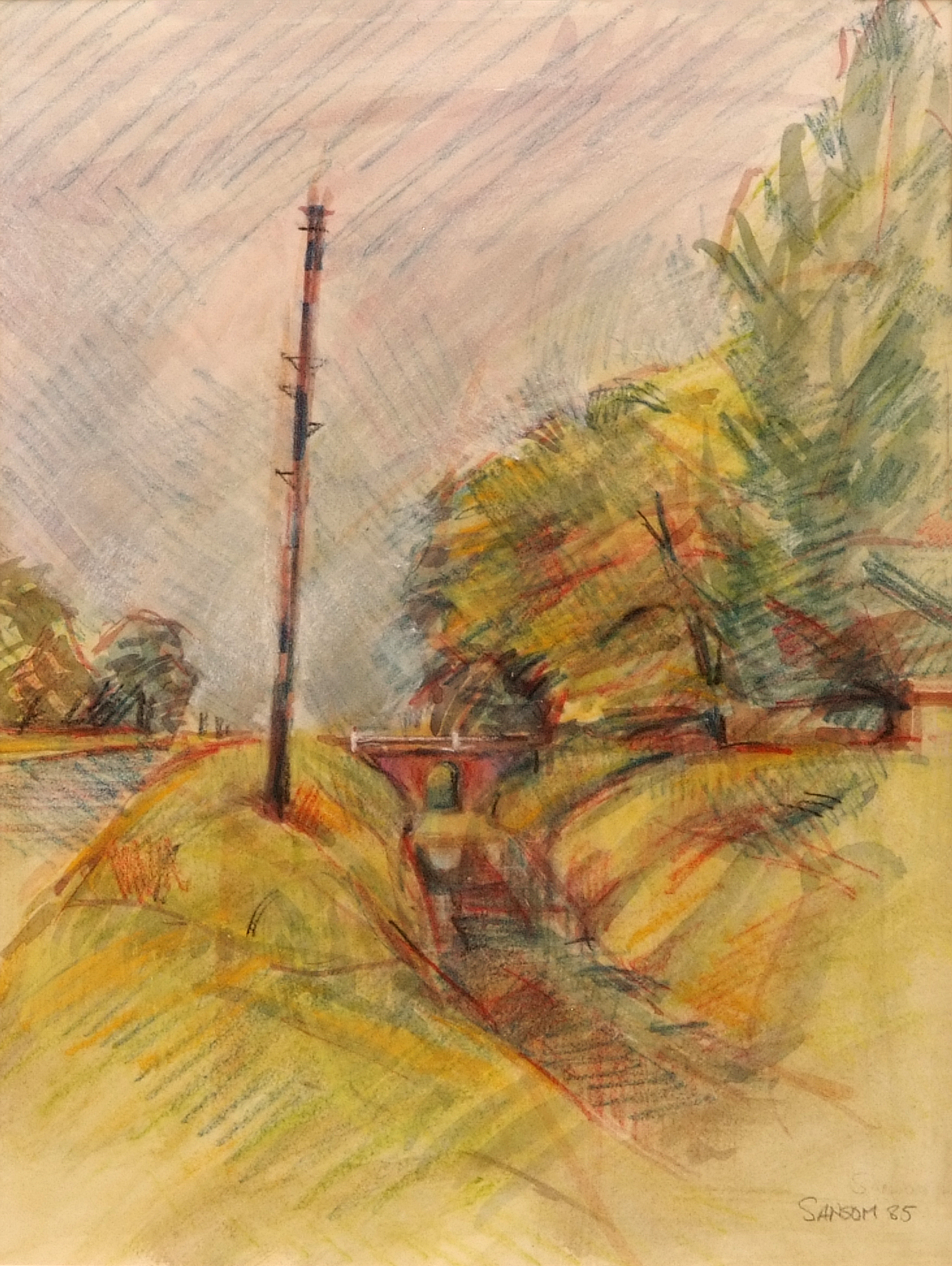 Sansom, River Landscape, crayon/watercolour, signed and dated 85, 10 = ins x 8ins,and Paul C Vincent - Image 2 of 2