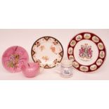 Mixed lot comprising an early 20th century Copeland pink china breakfast cup and saucer, transferred