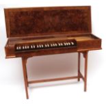 Thomas Goff & J C Cobby clavichord, dated 1961, Burr Walnut and Cross Banded case, pierced Brass