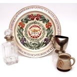 Mixed lot including a studio pottery handmade and hand painted Charger, the centre featuring a