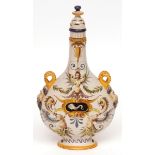 19th/20th century Italian Majolica flask with screw-on lid, polychrome decorated with classical