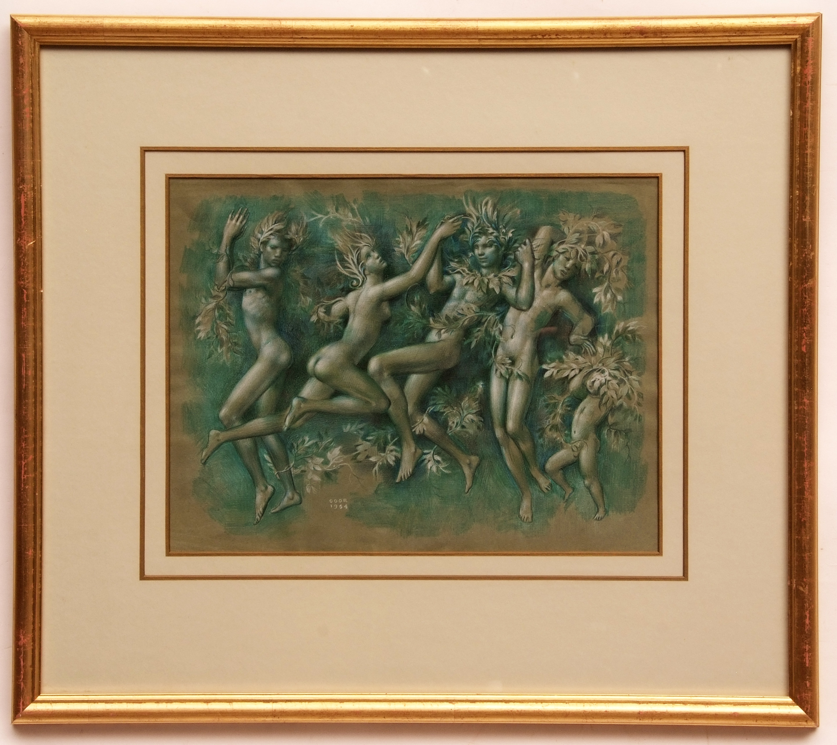 *Gaston Goor (1902-1977, French)Group of Bacchanalian nude figures Pastel, signed Goor and dated