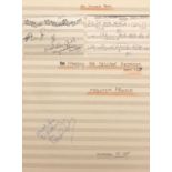 Sir Malcolm Arnold autograph sketch of Fantasy for Recorder (Opus 127) 1986, commissioned by