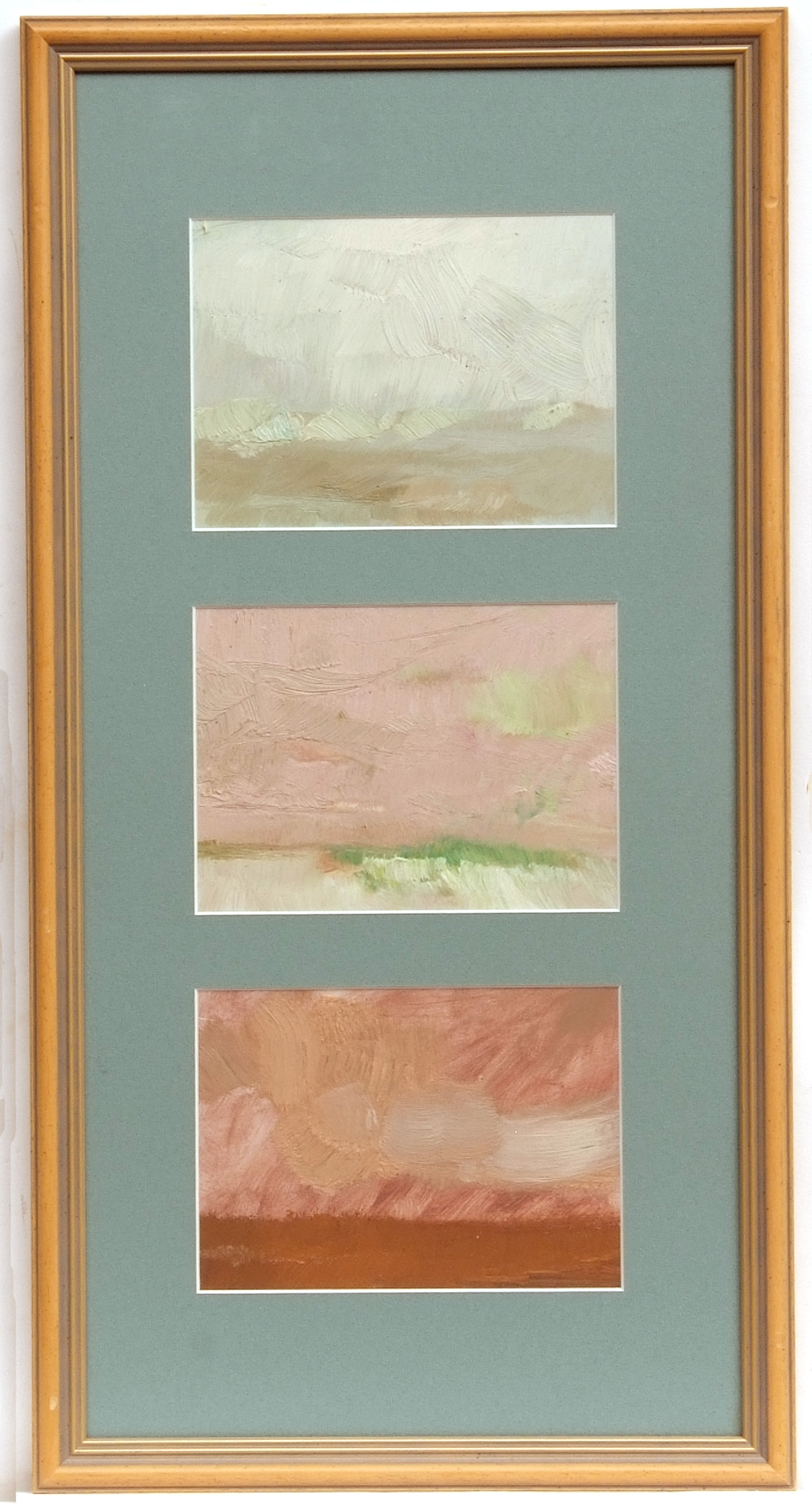 *Gerhard van der Grinten, (German, born 1966,) pink/green abstracts,three oils on paper in one