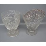 Two 20th century cut glass vases of tapering circular form to a circular foot,one with grille,8 1/