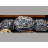 Pair of Spode Italian tureens,of square form with blue and white printed designs,together with a