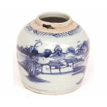 Chinese provincial blue and white porcelain jar with landscape scene,approximately 6 1/2 ins high