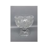 Heavy 20th century cut glass pedestal bowl,with trailing hobnail decoration,7 ins tall,6 ins