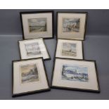 Marjorie Porter,set of six small coloured prints,five signed in pencil to margin,"Tunn Street,