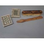 Mixed Lot: Tunbridge ware clothes brush,carved crocodile head page turner and two ivory inlaid