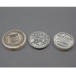 Three ointment pod lids,to include toothpaste,cold cream for Boots and a further James Atkinson