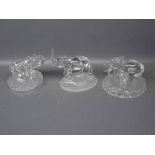 Group of three modern glass ornaments,modelled as elephants on fronted stands,each approx 6ins x