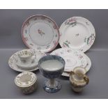 Group containing three Chinese export plates of various sizes,with floral centres,together with a