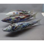 Group of four 20th century Murano glass fish with multi-coloured decoration,largest 25ins long