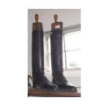 Vintage pair of riding boots with wooden trees,with brass plaque "W Fitz-Hugh Esq" (2)