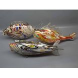 Group of three 20th century Murano glass fish with multi-coloured swirl design,largest 13ins long