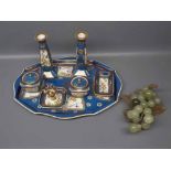 Noritake dressing table set,with blue ground and decorative floral panels,comprising two lidded