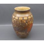 Charlotte Rhead Burleigh ware Autumn Fruits vase of ribbed decoration,with printed marks to base,8