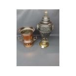 Victorian silver plated on copper two-handled wine cooler with two scrolled handles with impressed