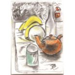 *EILEEN BELL (1907-2005, BRITISH) Still Life Studies, coffee pot, teapot etc pair of pastel and