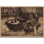 *THOMAS SYMINGTON HALLIDAY (1902-1988, BRITISH) In Harbour black and white etching, signed and