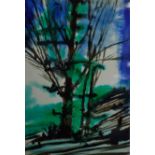 * MARY MOLLY WIGNALL (DIED 1986, BRITISH) Trees in vividly coloured landscape watercolour 21 x 14