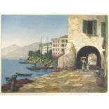 *CLAUDE H ROWBOTHAM (1864-1949, BRITISH) Camogli, Near Genoa coloured aquatint, signed in pencil