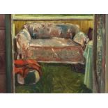 *LANCE BEEKE (BORN 1939, BRITISH) Sofa oil on canvas, monogrammed lower left 11 x 15ins