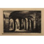 FRANCIS SYDNEY UNWIN (1885-1925, BRITISH) St Paul s Crypt black and white etching, signed in