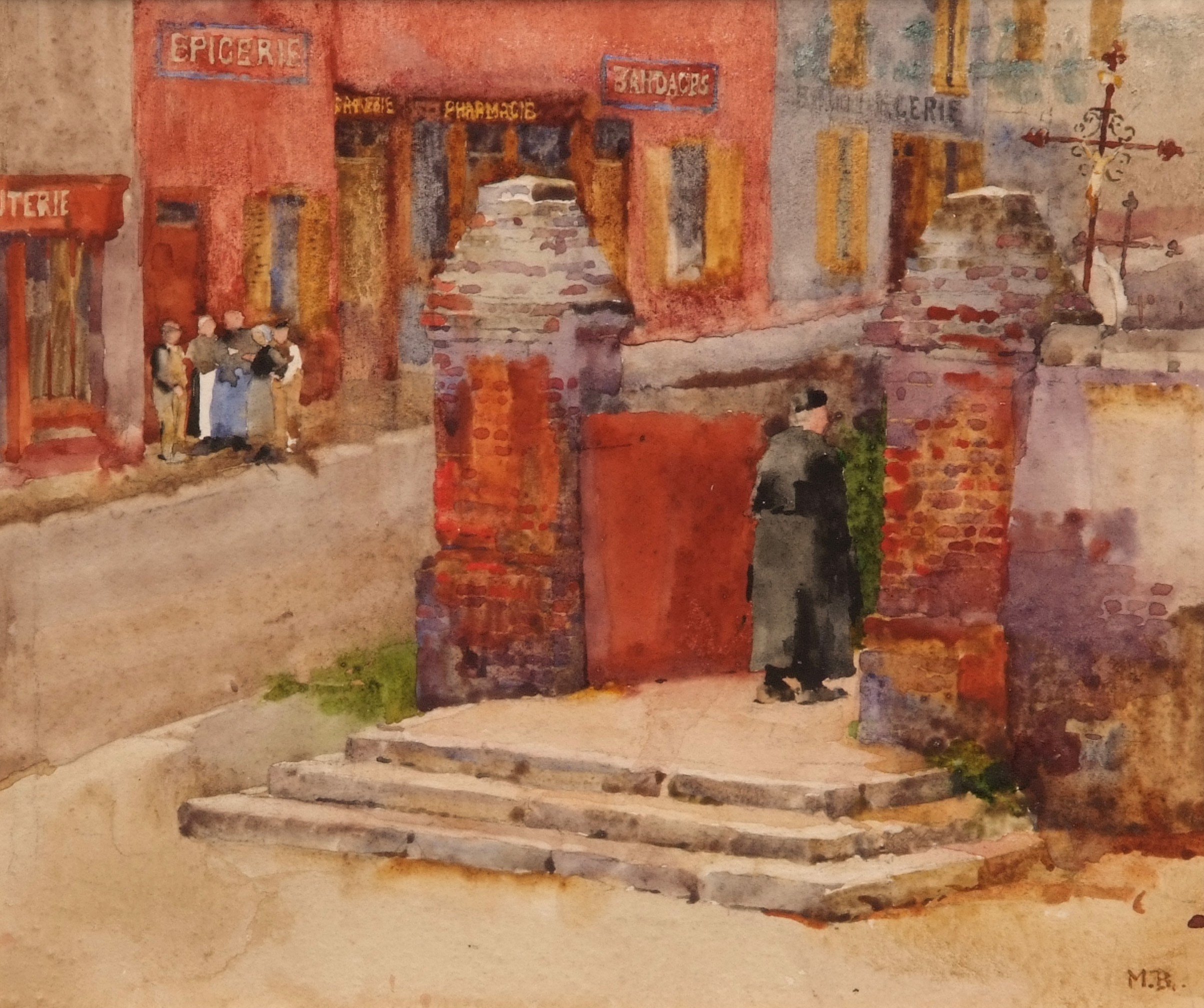 MINNA BOLINGBROKE (1857-1939, BRITISH) French Street Scene watercolour, initialled lower right 7 1/2