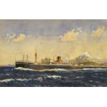 *FRANK WINSTON SHIPSIDES (1908-2005, BRITISH) Steamer off a coast watercolour and gouache,