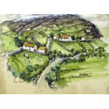 * FLORA WOOD (1910-1998, SCOTTISH) Landscape with Sheep mixed media, signed near lower left 13 1/2 x