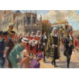 *PETER WALBOURN (BORN 1910, BRITISH) Royal Procession watercolour 9 1/2 x 12 1/2 ins, mounted but