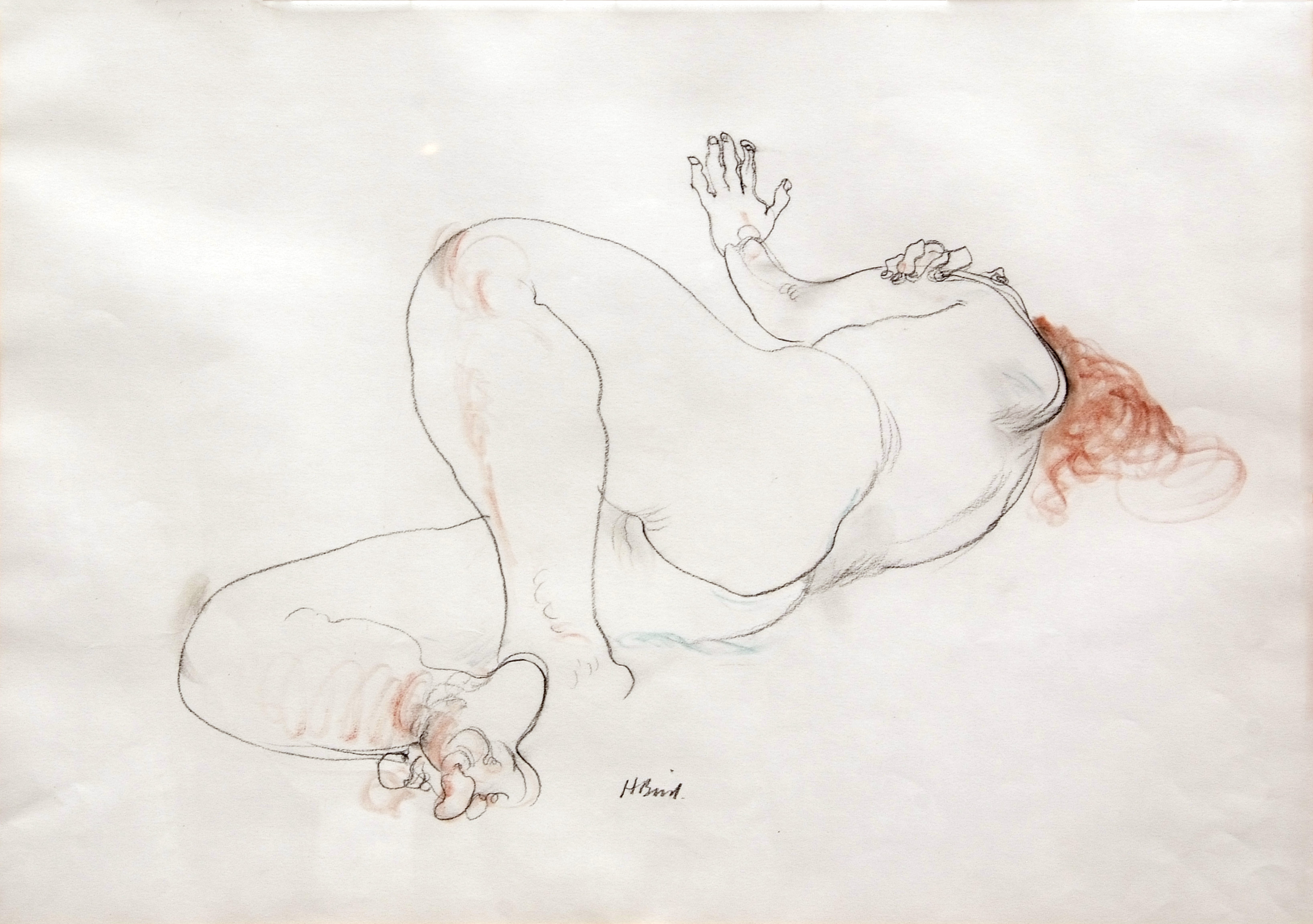 * HENRY BIRD, ARCA (1909-2000, BRITISH) Nude with back view pencil and chalk, signed near centre,