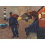 *DEREK INWOOD (1925-2012, BRITISH) Suffolk Lighthouse oil pastel, signed lower right 13 x 18ins