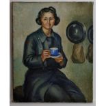 BRITISH SCHOOL (20TH CENTURY) Service women drinking tea oil on canvas, unsigned 20 x 16 ins,