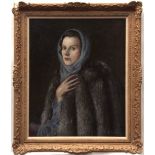 GEORGE BELCHER, RA (1875-1947, BRITISH) Portrait of a woman in fur jacket oil on canvas, signed