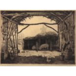 *ALFRED RICHARD BLUNDELL (1883-1968, BRITISH) Reeve s Barn Heawstead black and white etching, signed