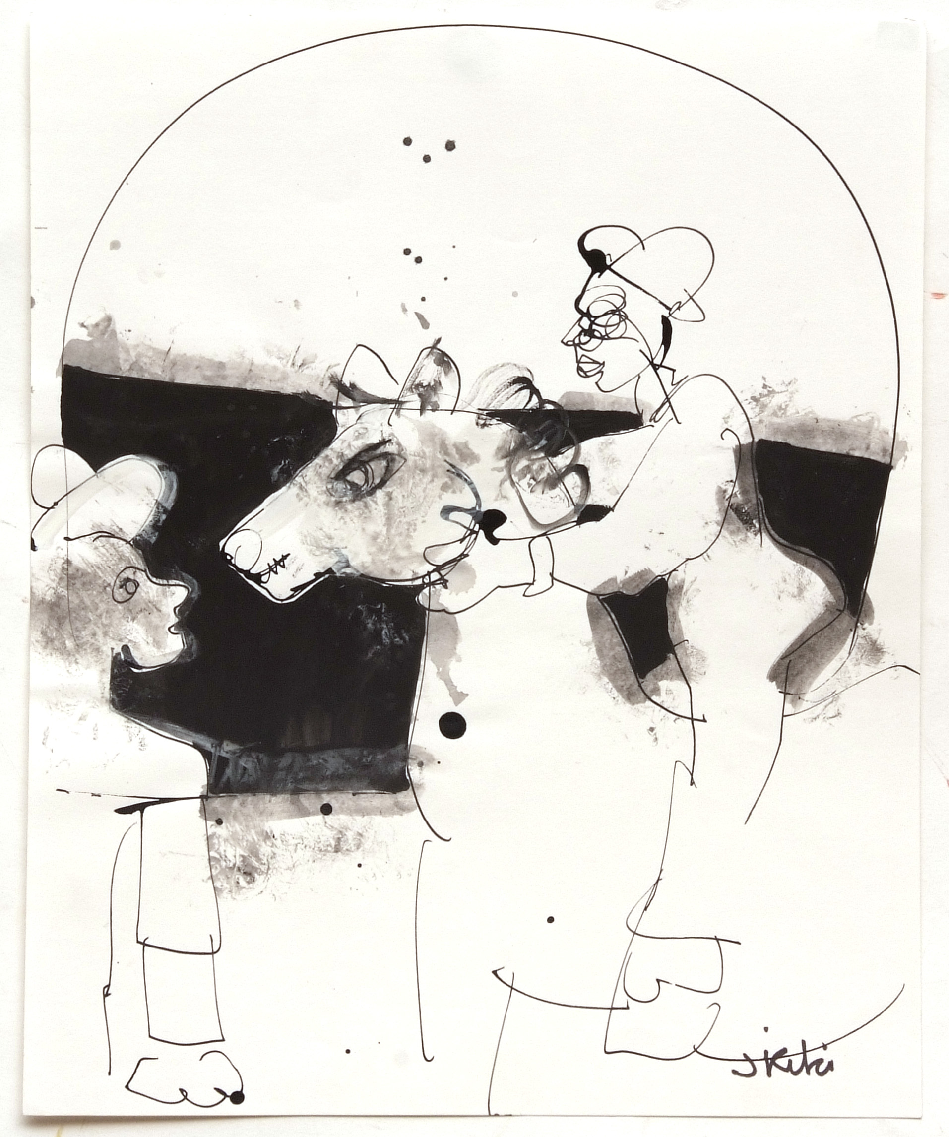 *JOHN KIKI (BORN 1943, BRITISH) Figures dancing pen, ink and wash, signed lower right 12 x 11ins - Image 3 of 4