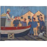 *DEREK INWOOD (1925-2012, BRITISH) Launch of the new Sheringham fishing boat oil on board, signed