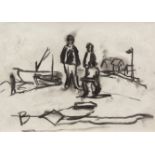 *EILEEN BELL (1907-2005, BRITISH) Out for a stroll charcoal drawing, monogrammed lower left 7 x 15