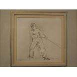 G M, initialled pencil drawing, Figure pulling a rope, 6 x 6 1/2 ins