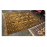 Modern yellow ground carpet, with multi gull border with geometric design (A/F), 85ins x 118ins