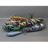 Group of six 20th century Murano glass fish of varying sizes, multi-coloured marbled design, largest