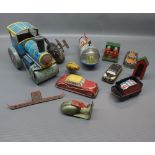 Tub: mixed clockwork toys to include dog (A/F), taxi, American car, modern Kovap model of