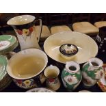 Five piece Royal Doulton "Gloria" wash set decorated with pansies, comprising a wash jug and bowl,