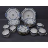 Quantity of Royal Doulton Arvon tea wares with blue and orange fruit design, comprising six cups,